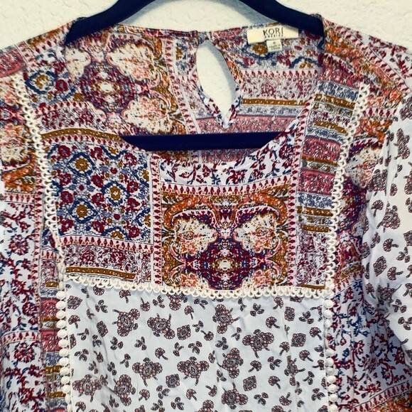 KORI paisley dress boho floral fairy hippie S lagen peasant prairie midi - Picture 2 of 15